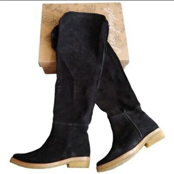 Free People Banks Suede‎ Over The Knee Boots in Black, Size 6.5 (EU 37) NWOB - Picture 2 of 12